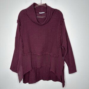 Tina‎ Stephens Linen Top One Size Red Cowl Neck Mesh